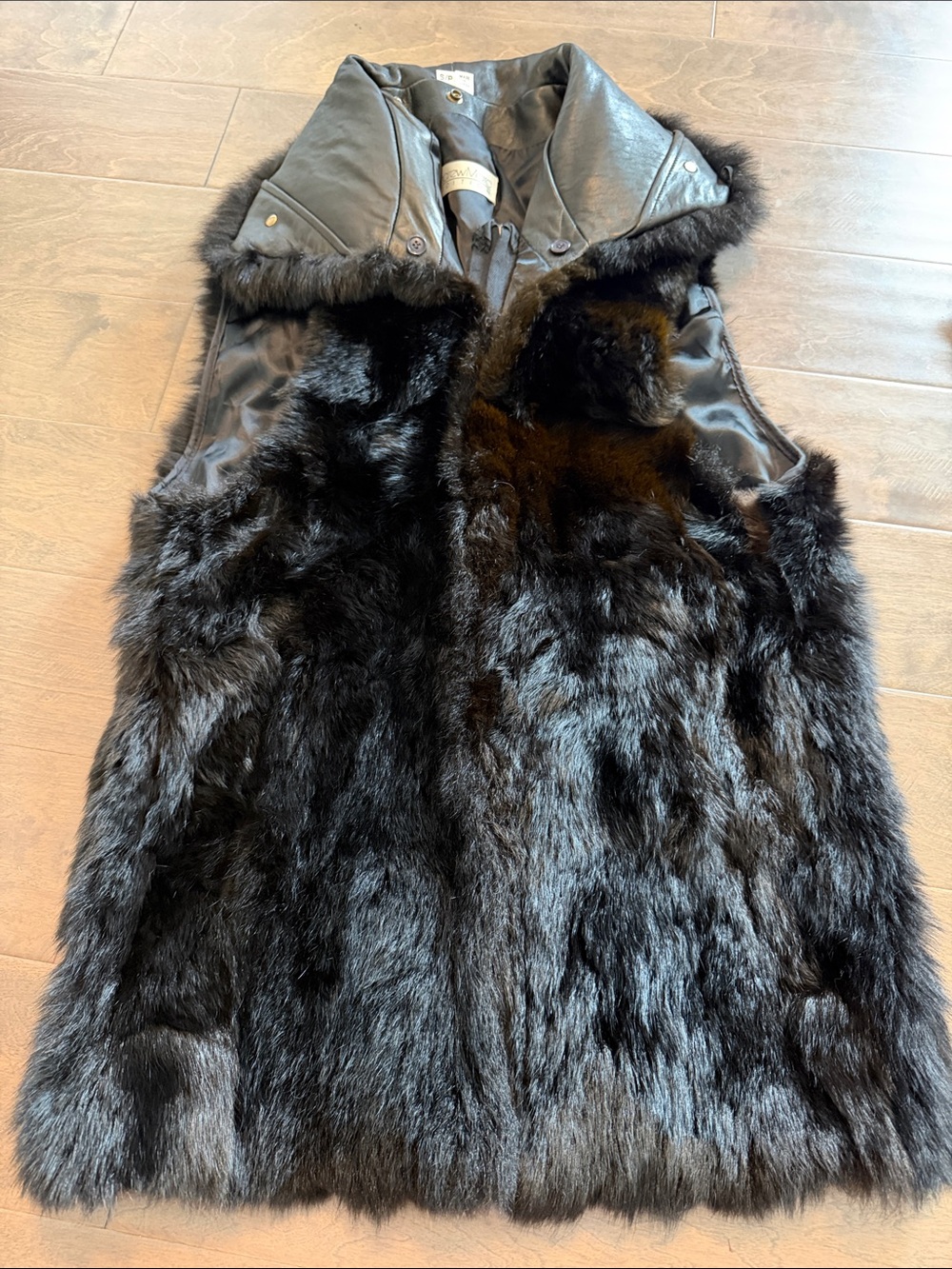 Black Opossum Fur Vest with Leather Trim - Women's vest